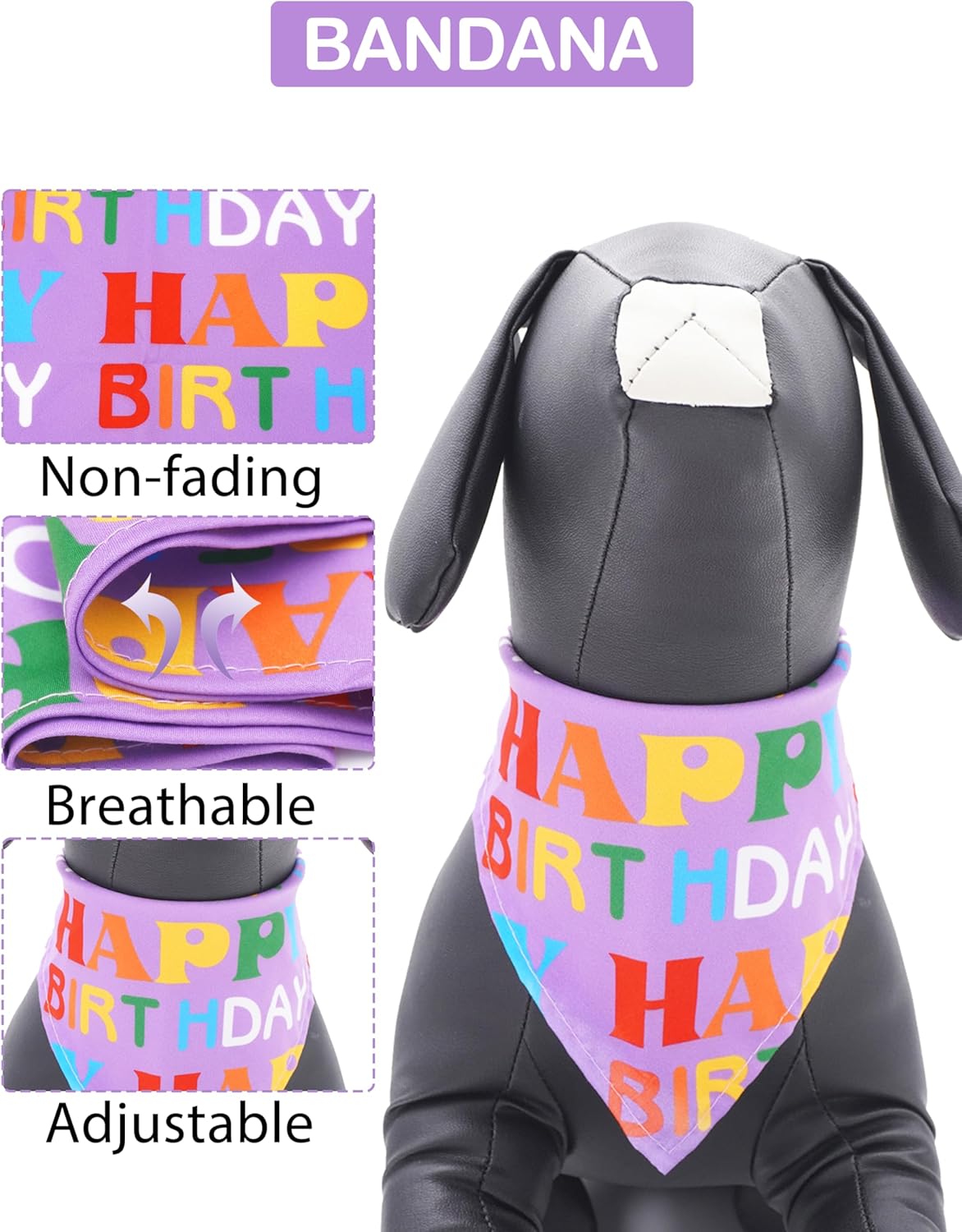 PET SHOW Purple Crown Dog Birthday Party Hat with Bandana Set for Girls Reusable Party Supplies Cat Kitten Headband with 0-9 Numbers Charms Costume Accessories with Glue