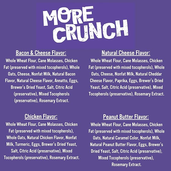 Blue Dog Bakery More Crunch Biscuits Value Size | Large, Bacon, Chicken, Cheese, Peanut Butter | Natural Healthy Dog Treats - 43.2 oz (Pack of 1)