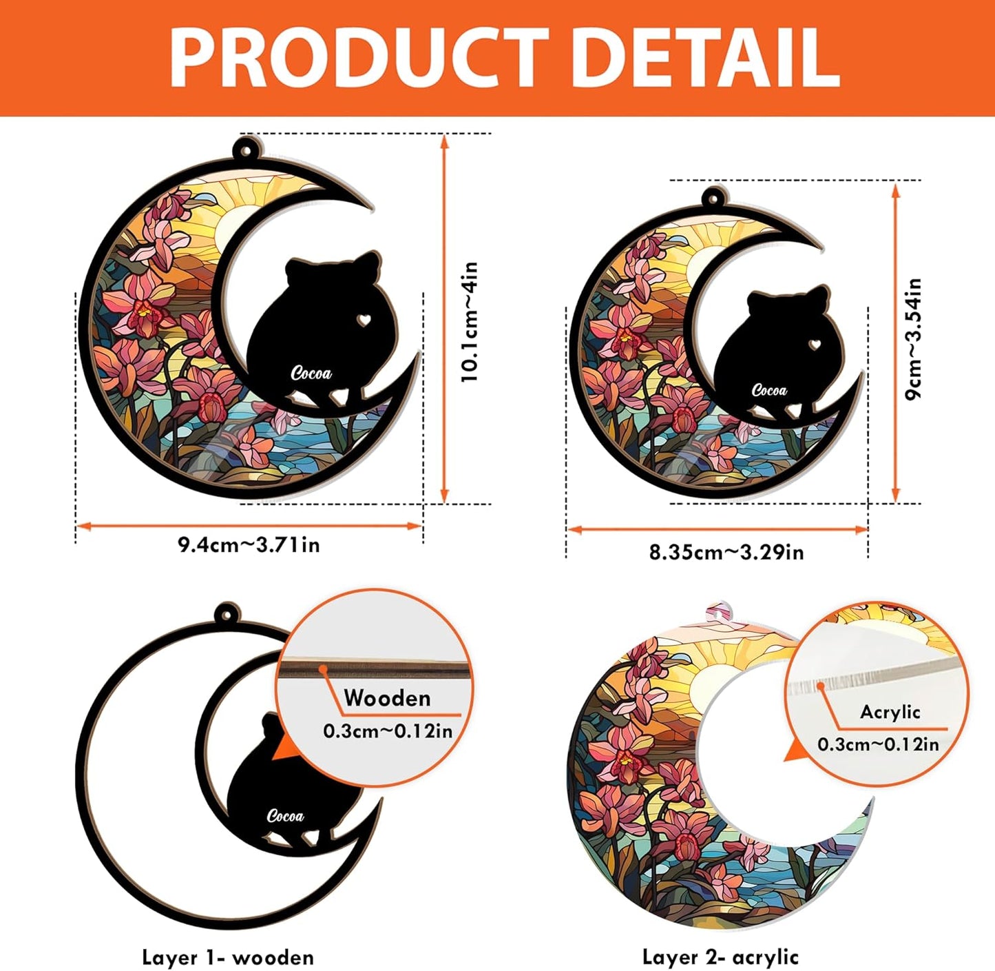 AlpadilAndCo Personalized Hamster Moon Sign Suncatcher - Memorial Window Hanging, Engraved Hamster Lovers - Wooden, Hanging, Modern Style, 1 Count