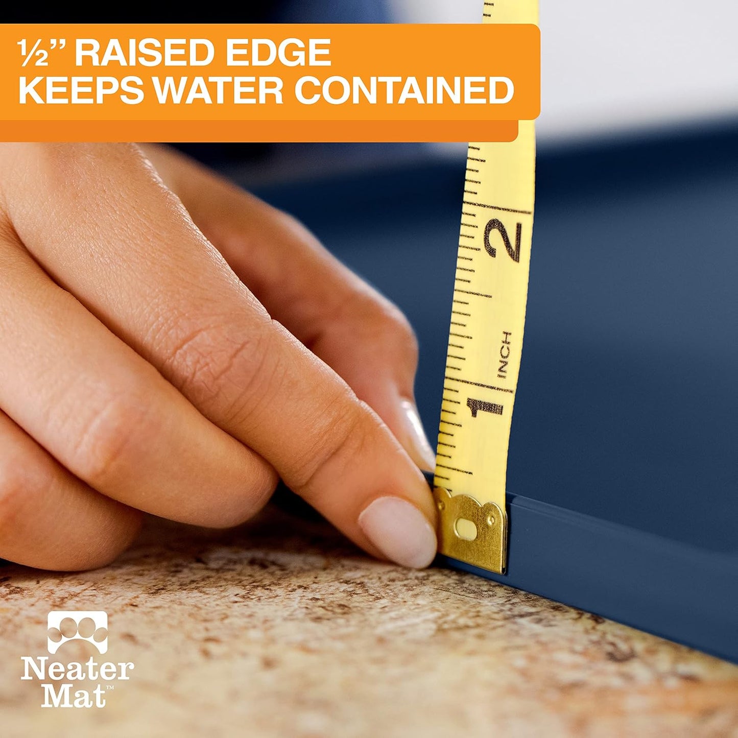 Neater Pet Brands Neater Mat Pet Mats for Food and Water, Cat & Dog Bowl Mat Waterproof Silicone, Feeding Tray, Dog Food Mats for Floors, Placemat w/Raised Edge for Under Bowls, 24" x 16", Dark Blue