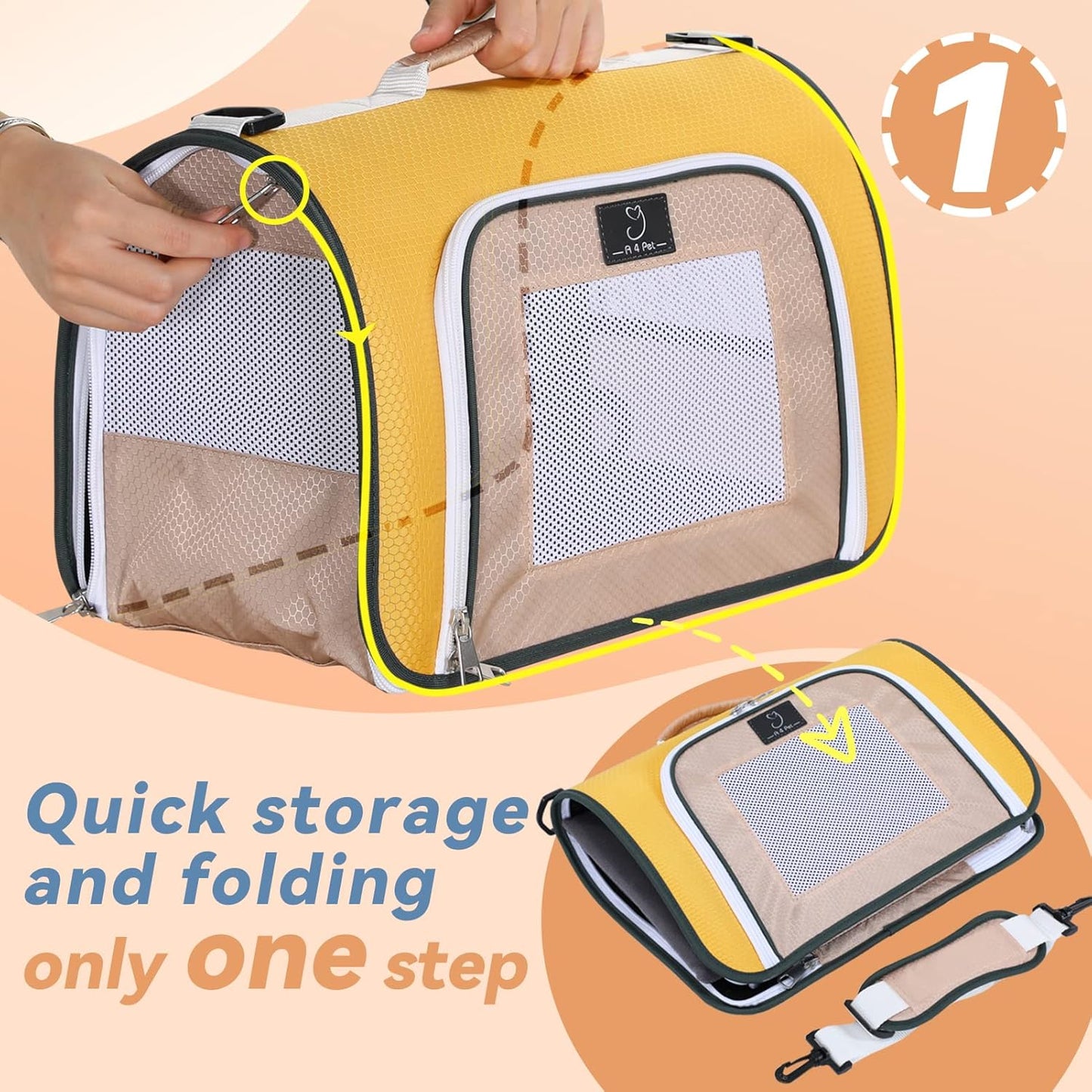 A4Pet Rabbit Carrier, Airline Approved Cat Carrier for Under 12 lbs, Soft-Sided Pet Travel Carrier Yellow, Small