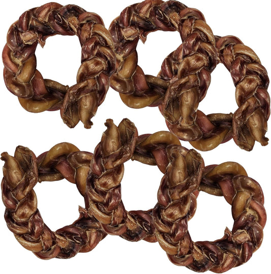 hotspot pets Braided Bully Stick Rings for Dogs -(6 Pack) Premium All Natural Long Twisted Beef Pizzle Dog Chew Treats - Grain Free Fully Digestible Rawhide Alternative Bones