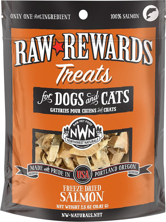 Northwest Naturals Raw Rewards Freeze-Dried Salmon Treats for Dogs and Cats - Bite-Sized Pieces - Healthy, 1 Ingredient, Human Grade Pet Food, All Natural, Proudly Made in USA, 2.5 Oz