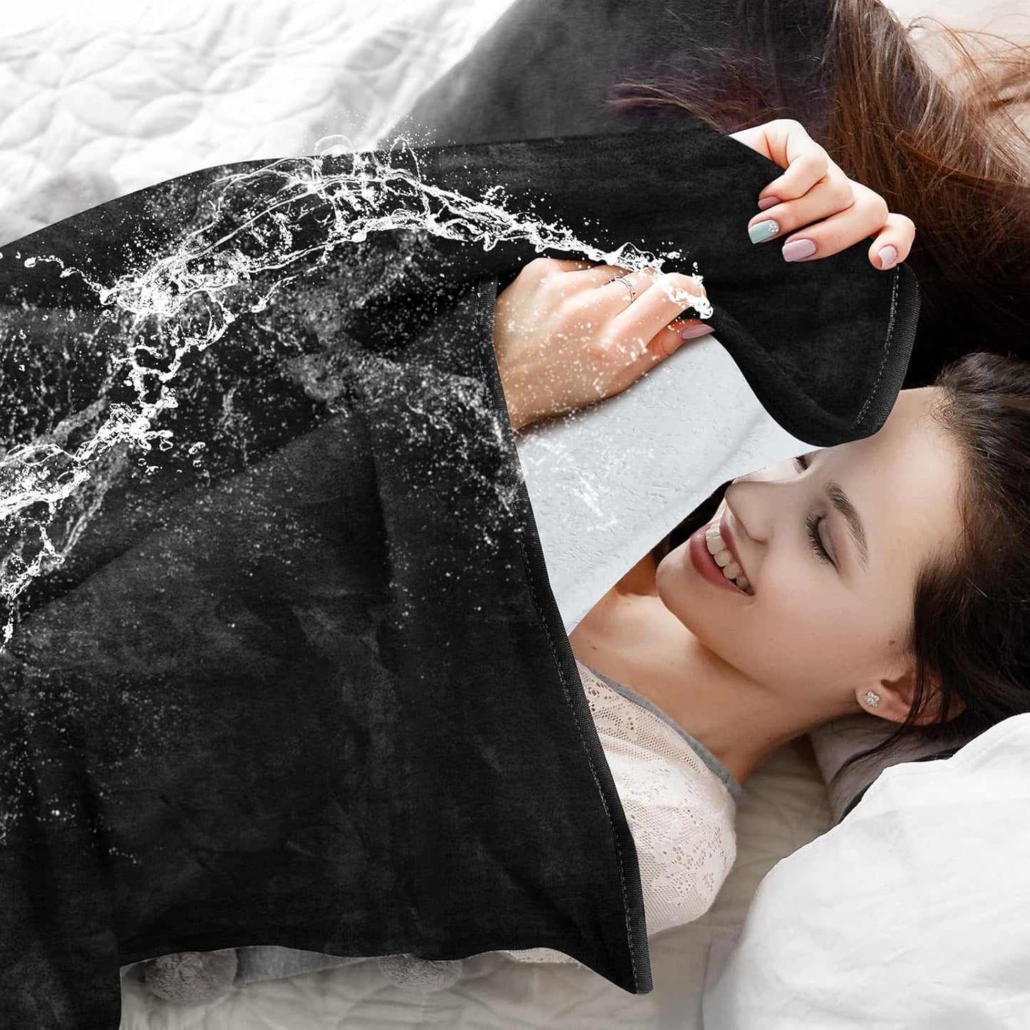 Love Black Waterproof Bed Blanket, Throw Size S 40'' x 60'' Double Side Leakproof Reversible Sherpa Flannel Fleece 3 Layer Lightweight Blanket, Absorbs 25oz