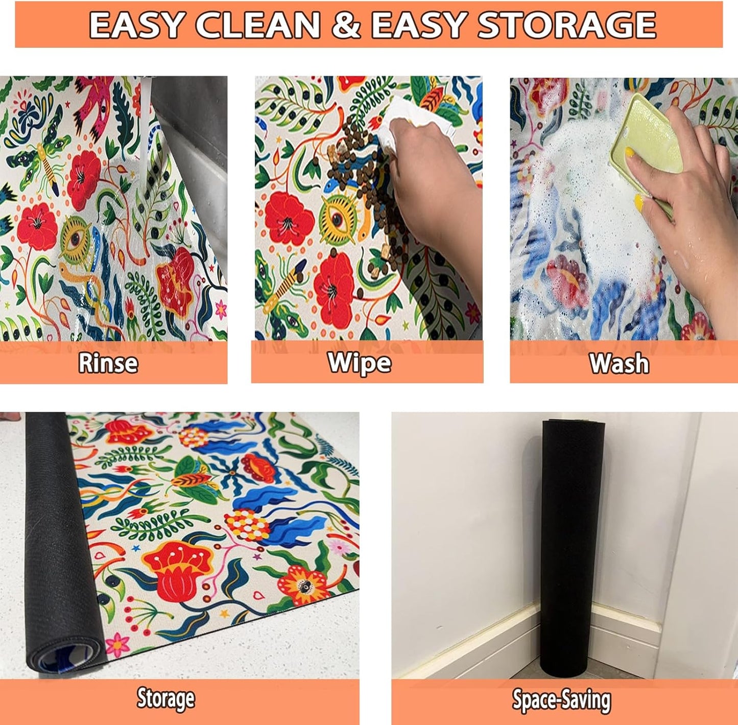 Pet Feeding Mat for Dogs and Cats - Super Absorbent Anti-Slip Bowl Pad, Eco-Friendly Washable Mat to Prevent Spills and Mess Vintage Mat 16"x24"