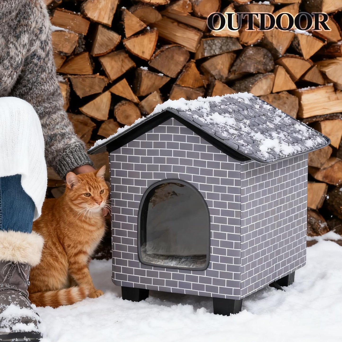 Kilodor Heated Outdoor Cat House, Insulated Elevated Cat House Weatherproof for Outside, Cat Shelter with Heated Pad for Outdoor/Indoor Cat in Winter Grey (Grey, Medium)
