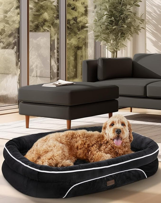 OhGeni Orthopedic Jumbo Dog Couch Pet Sofa XL Sized Cat Beds with Comfort Foam Support, Soft Comfortable Fabric, Machine Washable Waterproof Removable Cover, 42-Inch (Black)