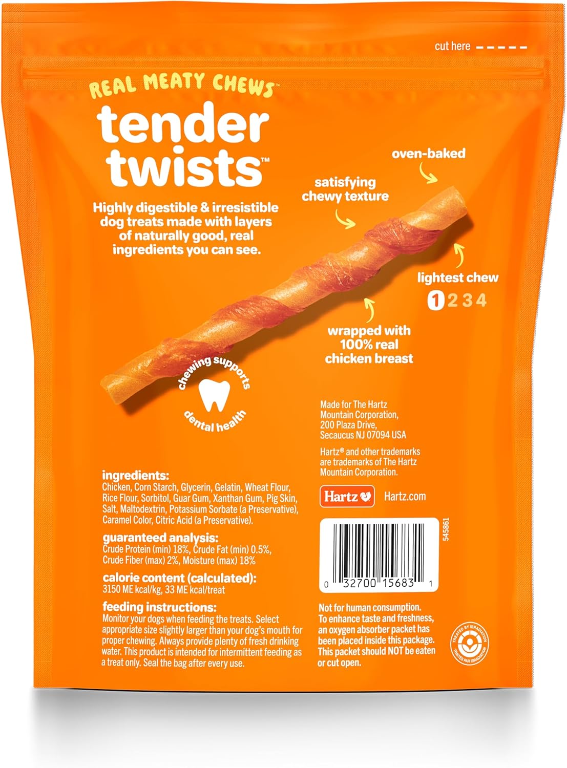 Hartz Oinkies Tender Twists with Real Chicken Breast Rawhide-Free Dog Treats, Highly Digestible Dog Chews, 36 Count