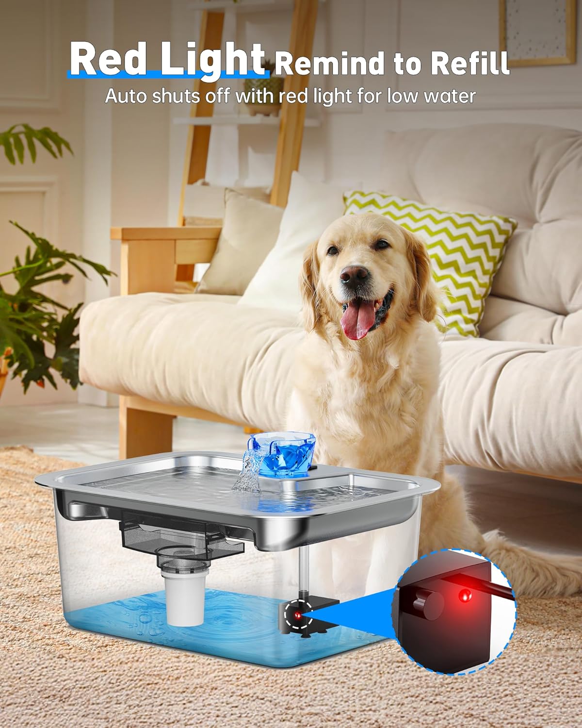 Dog Water Fountain Pump Replacement for 3 Gal Stainless Steel Large Pet Fountain Dispenser, Replacement Water Pump for Large Dogs for D2341, D2322, D2223, D2419, Easy to Clean & Quiet & Powerful