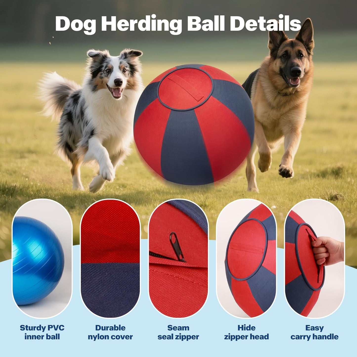 Pet Prime 25" Herding Ball for Dogs, Herding Dog Toys with Hand Pump for Australian Shepherd,Toys for Play and Exercise,Large Dog Ball for Cattle Collie Dogs Horse with Cover