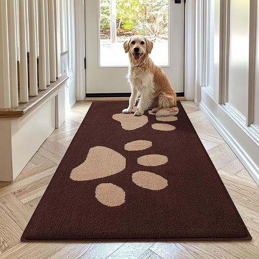 Buganda Dog Door Mat for Muddy Paws, Absorbent Dirt Trapper Washable Indoor Doormats, Non Slip Low-Profile Mud Mat for Dogs, Front Entrance Doormat for Inside Floor (70x24 Inches, Brown)