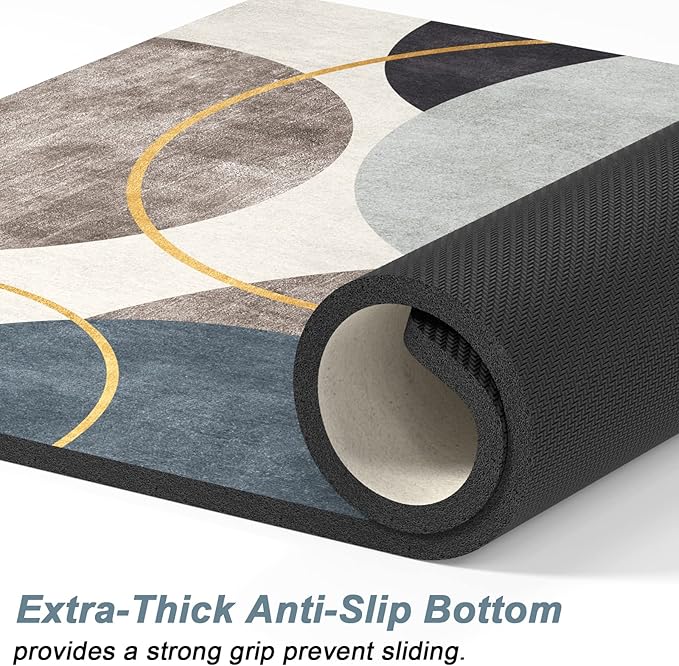 Rnivvi Dog Food Mat, 16" x 24" Boho Absorbent Dog Cat Bowl Mat for Food and Water, Cute Anti-Slip Rubber Pet Feeding Rug Protect Floors, Puppy Placemat for Feeding & Watering Supplies, Abstract Circle