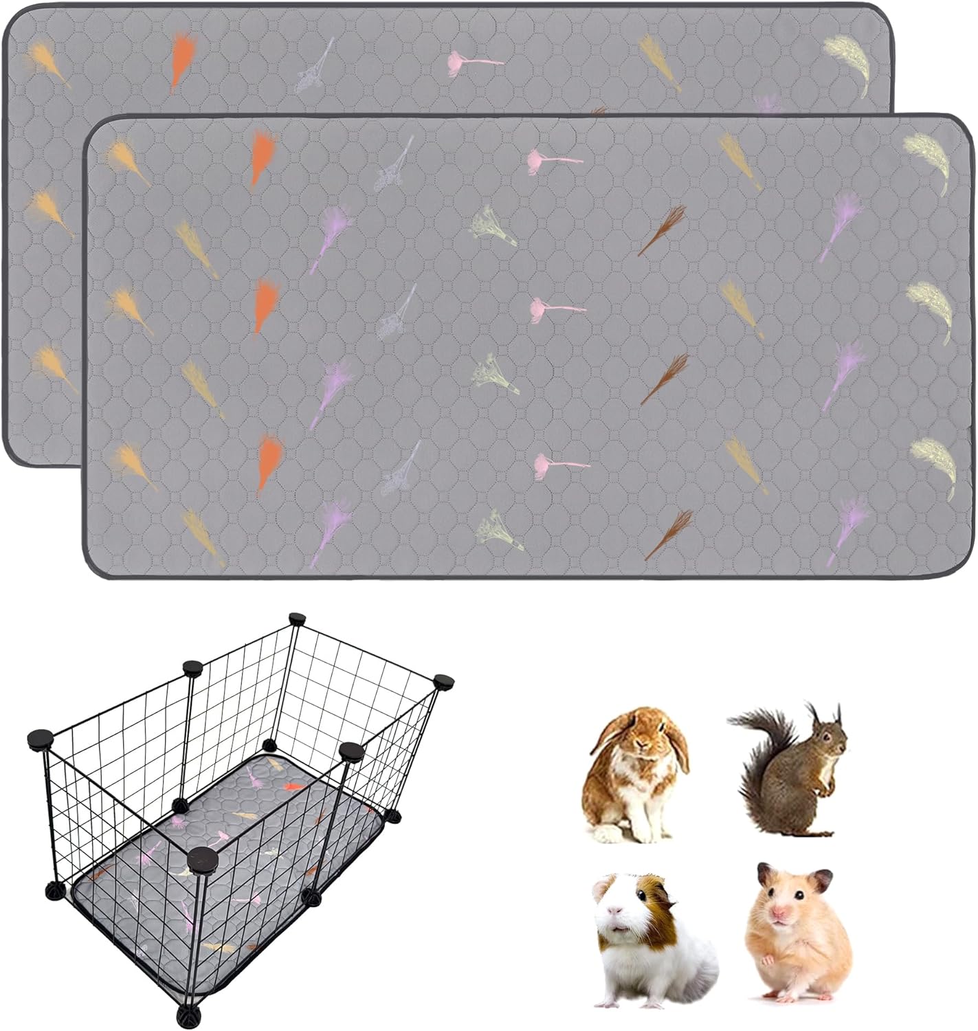 2Pcs Guinea Pig Cage Liners,Guinea Pig Fleece Cage Liners12''X24'' Super Absorbent Washable Pee Pads Reusable for Rabbit Hamster Chinchilla