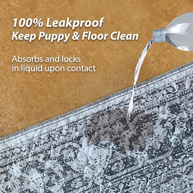 nunubaby Washable Pee Pads for Dogs, Stylish, Non-Slip and Leak-Proof Pee Pads. Reusable Potty Pads for Dogs for Crates and Floors.(Gray/Geo, 24" x36")