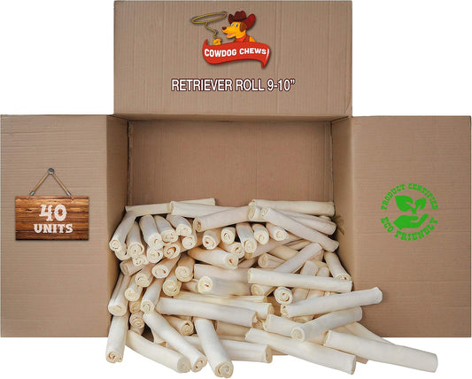 Cowdog Chews Retriever roll 9-10 inch All Natural Rawhide Product (40 Pack)