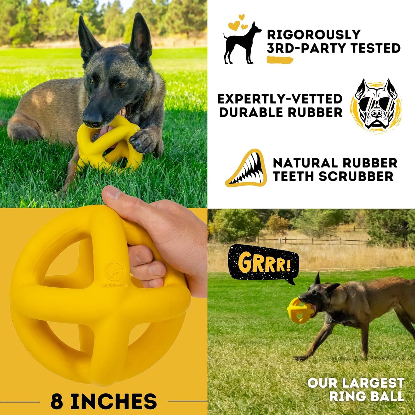 Indestructible Giant XL Dog Ball - Lifetime Replacement - Durable Toy for Aggressive Chewers - Safe, Non-Toxic Natural Rubber - Chew, Tug & Fetch - Tough, Heavy Duty - Large Breed, Massive 8”