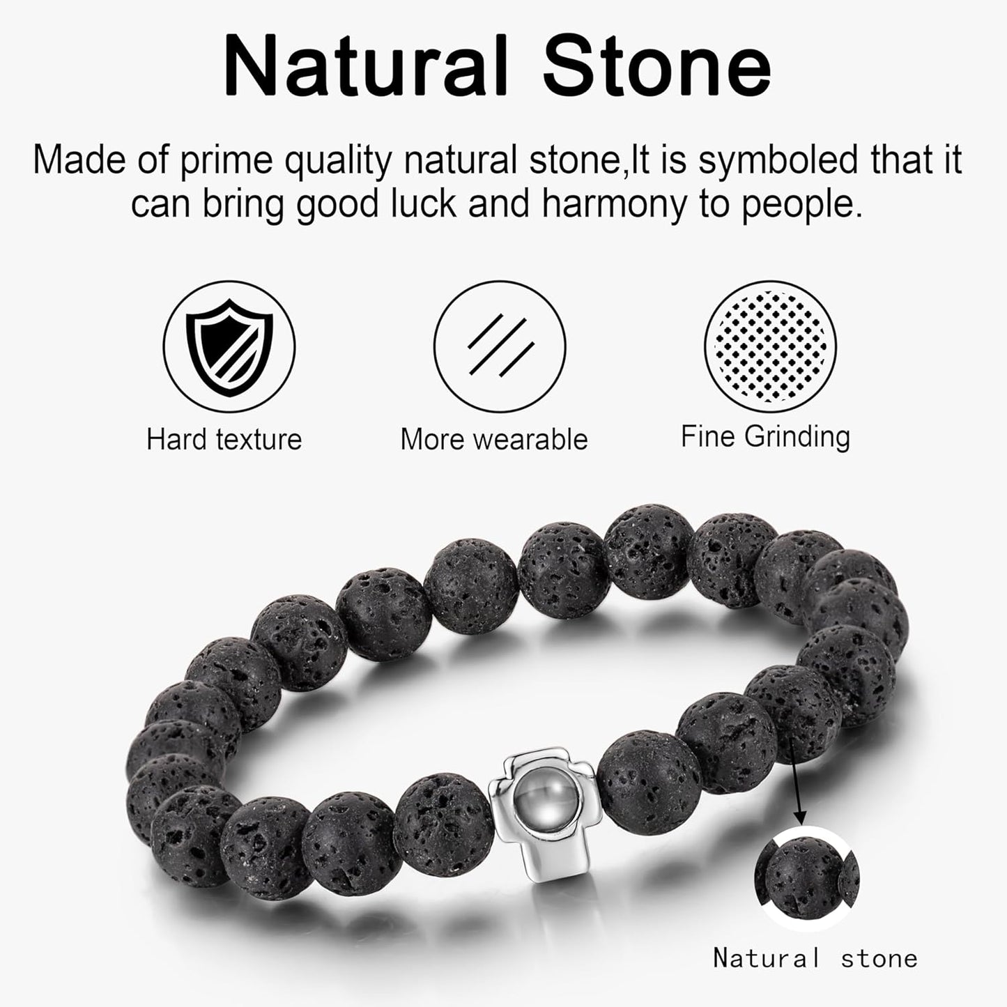 EMIRISTIC Custom Photo Bracelet - Personalized Picture Natural Stone Cuban Chain Bracelet - Any Special Day Gifts