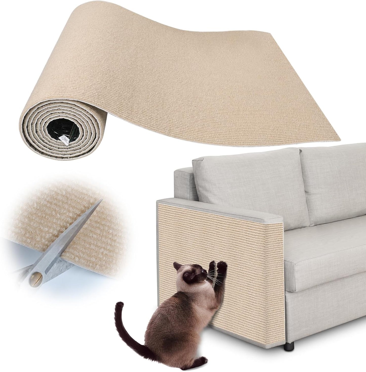 Cat Scratching Protectors for Furniture - 40" x 15.8" Trimmable Self-Adhesive Cats Claws Scratch Pads, DIY Climbing Couch Protector for Scratch Post Cat Tree Replacement Indoor (Khaki)