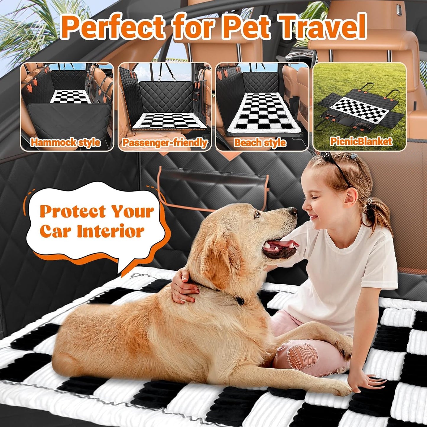 Hard Bottom Car Seat Cover for Dog swith Removable Soft Blankets,Scratch-Proof and Anti-Slip Car Dog Hammock for Large Dogs White for Crew Cab Trucks F150