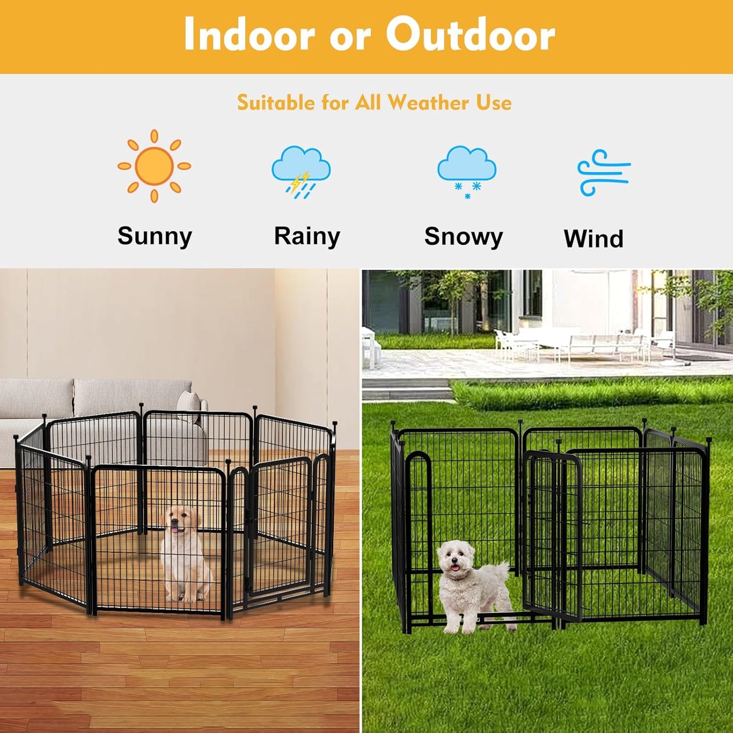 Dog Playpen 36 Inch 14 Panels, Dog Play Pen Indoors, Garden Fence for Yard, Total 31 Ft(l) Black Dog Pen Wide Door Low Threshold, Be Suitable for Camping Garden Yard