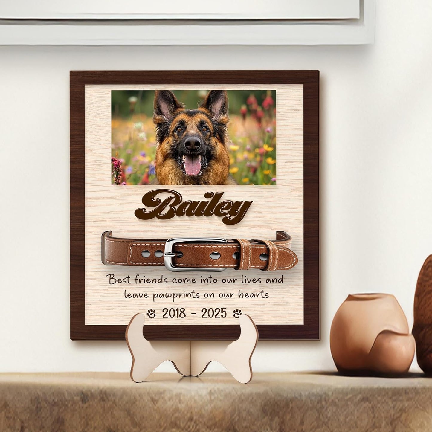 Custom Dog Memorial Gifts – Memorial Pet Collar Sign, Personalized Dog Memorial Wood Frame with Collar Holder, Pet Sympathy Gifts for Loss of Pet, Wooden Pet Remembrance Sign