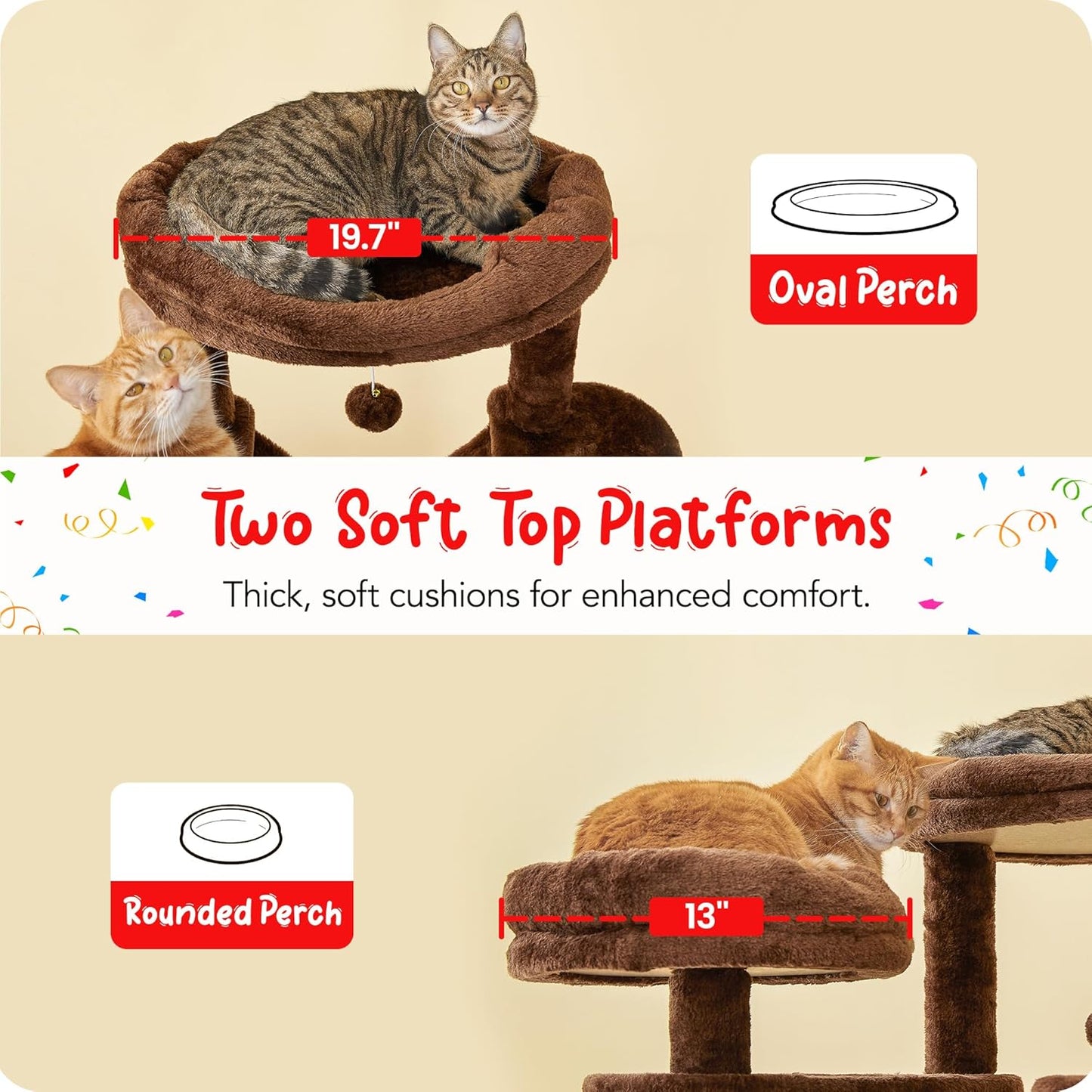 77-Inch Brown Cat Tree for Indoor Cats, Multi-Level Large Cat Tower with 4 Hammocks, 2 Padded Perches, Cat Condo, Sisal Scratching Posts and Hanging Toys for Adult Cat