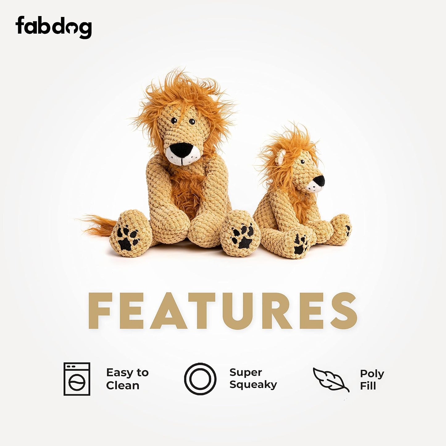 fabdog Floppies Plush Dog Toy - Cute & Durable Squeaky Dog Toys - Best Squeak Toy for Puppies and All Breeds | Ideal Pet Gift| Large Lion