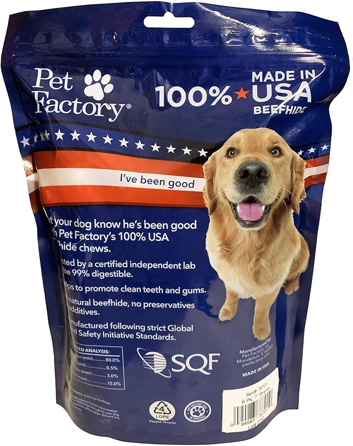 Pet Factory 100% Made in USA Beefhide 7" Braided Sticks Dog Chew Treats - Natural Flavor, 6 Count/1 Pack