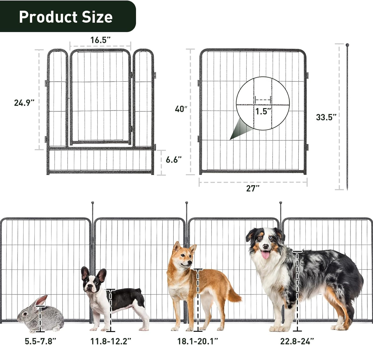 mestyl Dog Playpen, 40" Height 8 Panels Outdoor Pet Play Pen, Big Dog Exercise Play Pen for Large/Medium/Small Dogs, Foldable Puppy Pen for Indoor, Camping, RV, Anti-Rust Paint Finish, Quick Install