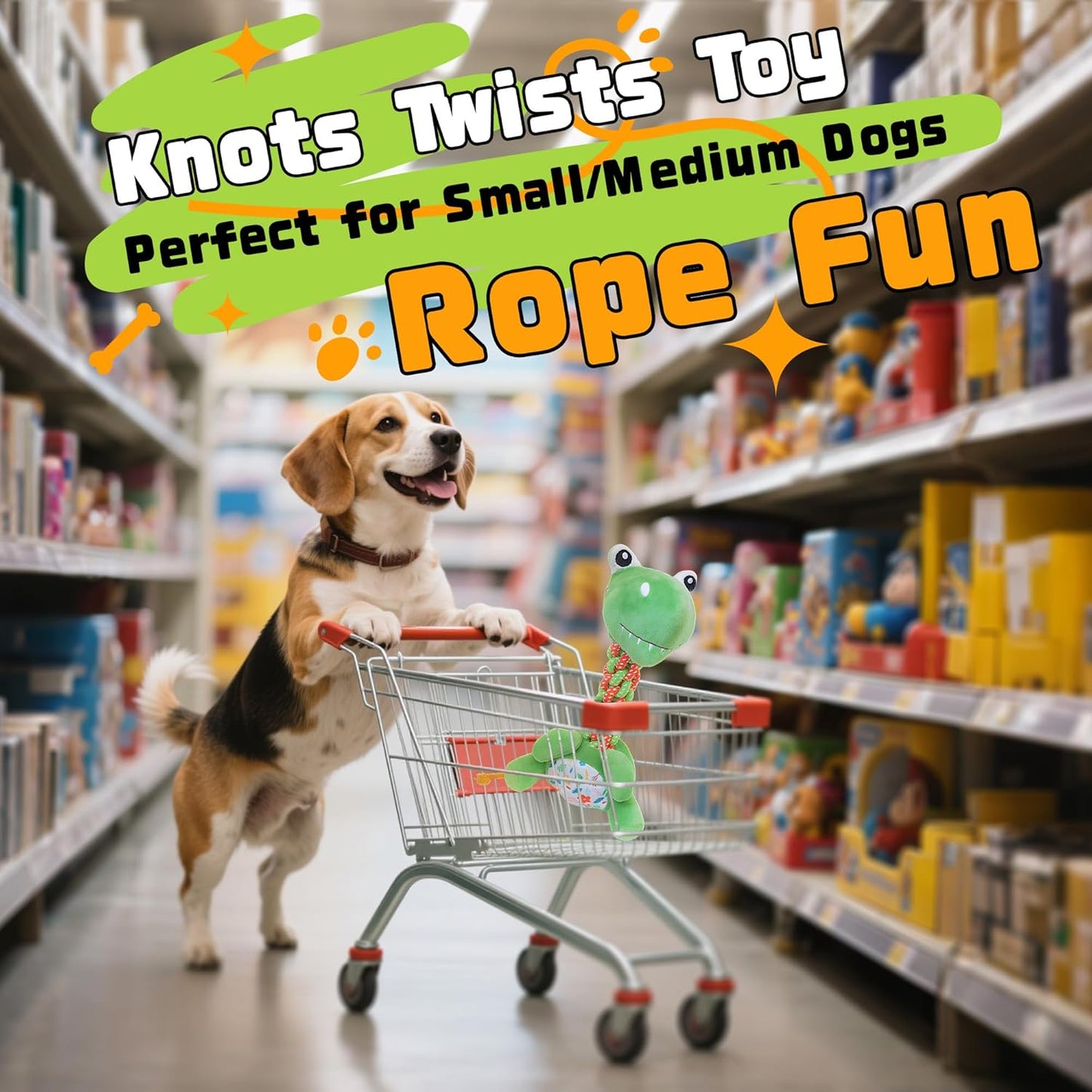 Knots Twists Dog Toy, Squeaky Rope Chew Toy for Small & Medium Dogs, Indestructible Tug of War Toy for Aggressive Chewers & Puppies, Dental Chew Toys to Clean Teeth & Relieve Boredom (Dinosaur)