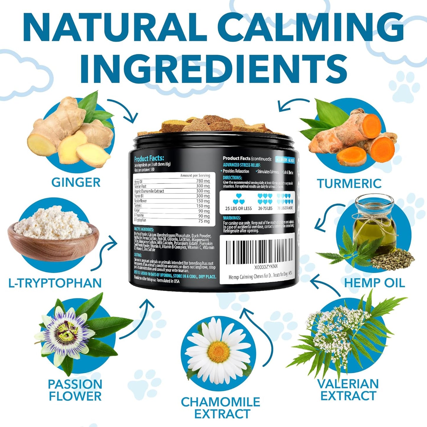 Hemp Calming Chews for Dogs with Anxiety and Stress - 360 Soft Dog Calming Treats - Dog Anxiety Relief - Storms, Fireworks, Thunder, Barking, Separation Aid - Valerian Root - L-Tryptophan - Hemp Oil