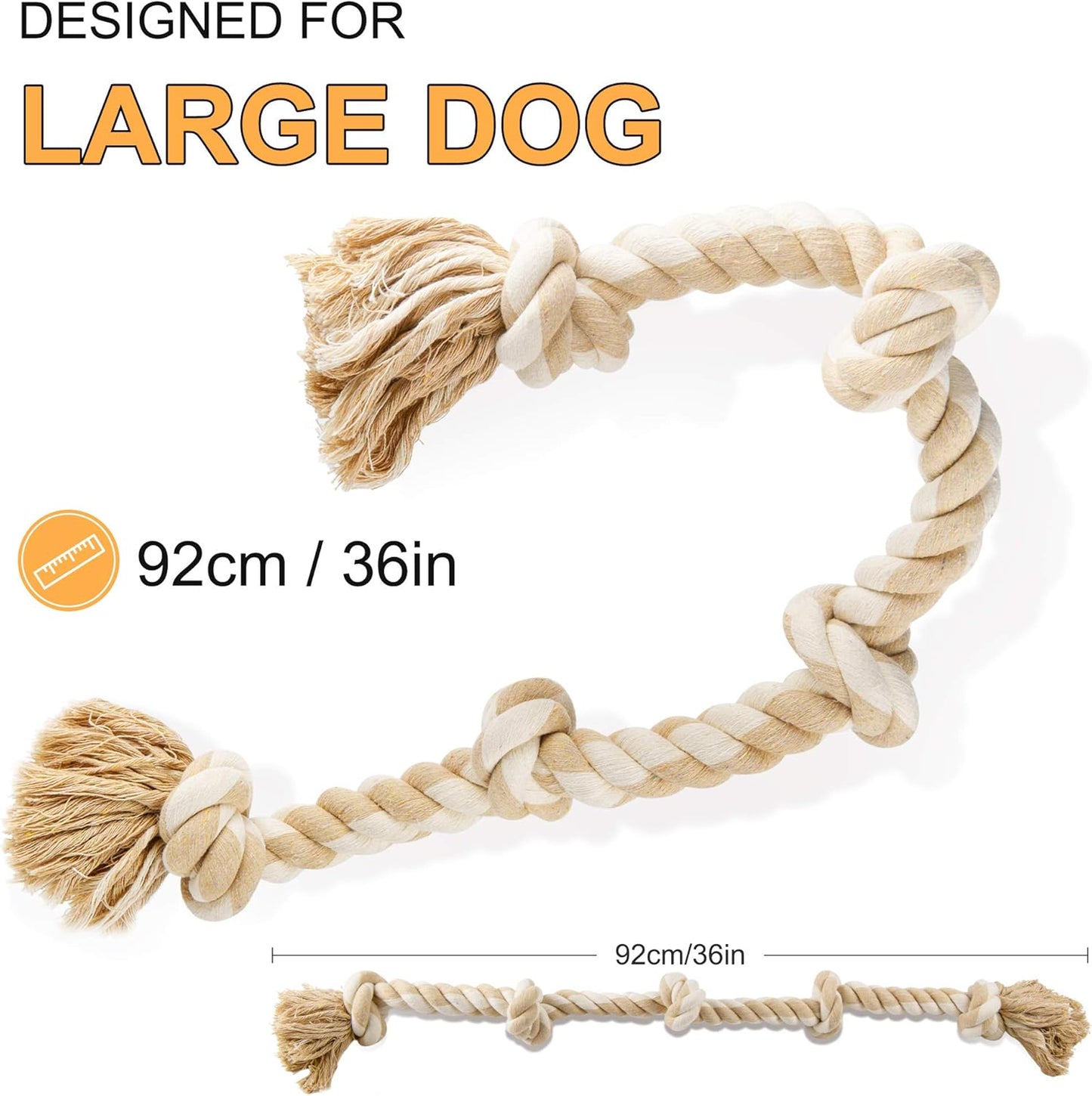 Fida Dog Rope Toys for Large/Medium Aggressive Chewers, Tough Cotton Chew Toy, 3 Feet 5 Knots Indestructible, Tug of War Dog Pull Rope Teeth Cleaning