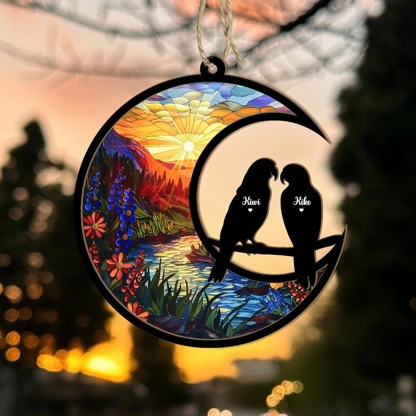 Personalized Parrot Memorial Suncatcher – Custom Bird Suncatcher with Name for Up to Two Birds, Sympathy Gift for Parrot Loss, Memorial Gift for Bird Lovers
