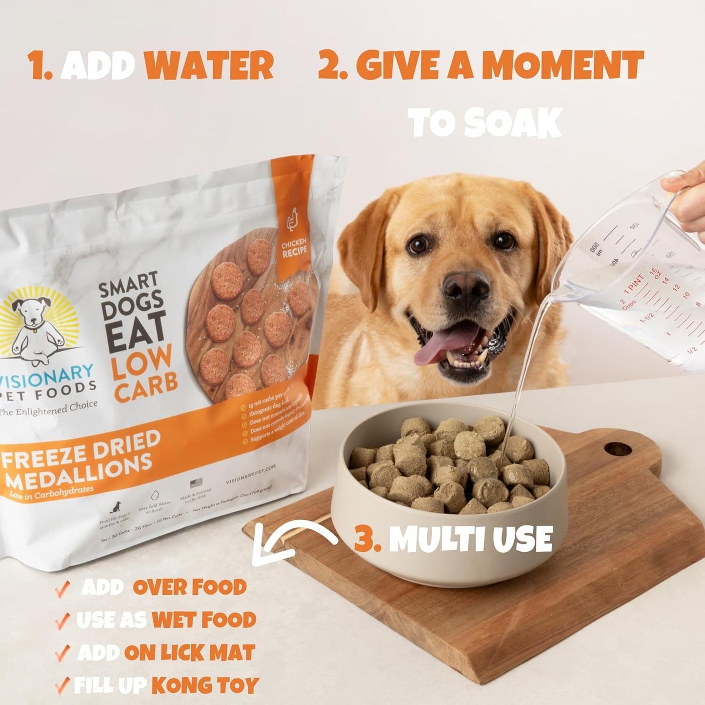 Visionary Pet Foods Chicken Freeze Dried Dog Treats - 155x Medallions Keto and Diabetic Friendly - Additive Free, Made in USA Low Carb, High Protein - Healthy Dog Training Treats, Resealable Bag