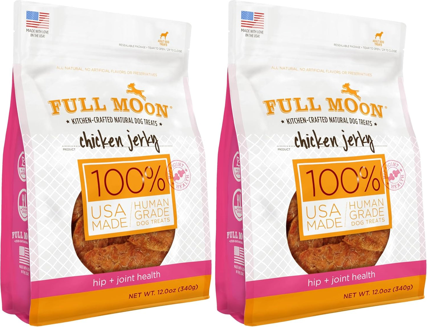 Full Moon Chicken Jerky Healthy All Natural Dog Treats Human Grade for Hip and Joint 12 oz (Pack of 2)