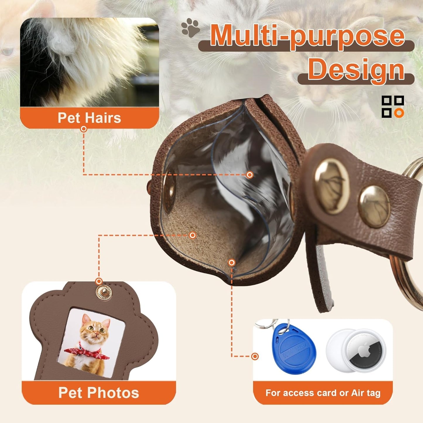 Pet Memorial Keychain Dog Paw Keepsake Photo Holder Heartfelt Memorial Gift for Loss of Dog and Cat Holds Fur and Pictures Keychain or Bag Charm for Bereaved Pet Owners (2Pack Brown)