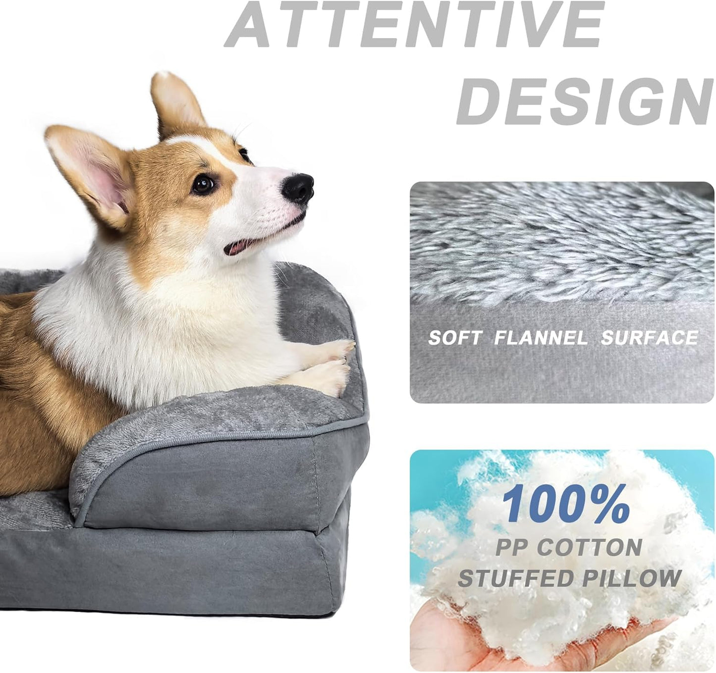 Dog Bed for Medium Size Dogs with Removable Washable Cover Pet Bed Large Orthopedic Dogs Bed with Sides Egg-Crate Foam Dog Couch Waterproof Memory Foam Non-Slip Bottom-S(28'*20')-Grey