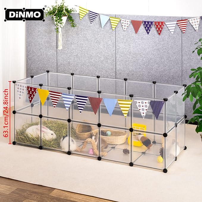 DINMO Guinea Pig Cages with Floor, Puppy Playpen, Small Animal Playpen for Rabbit, Bunny, Ferret, Hedgehog, DIY, Expanded, Portable, Exercise Fence, 61.2 x 24.8 x 24.8inch