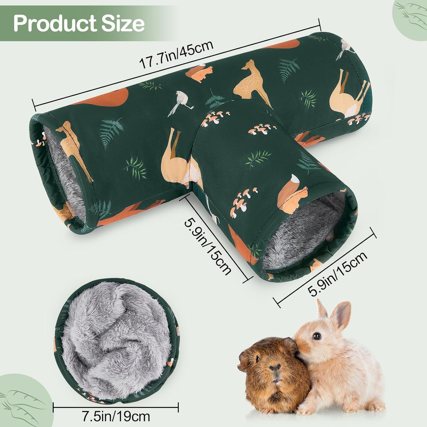 Glittme Guinea Pig Tunnel Washable Guinea Pigs Hideout Portable Rabbit Tunnels Soft Ferret Tunnel for Playing Resting Guinea Pig Accessories for Hedgehogs, Hamster, Dark Green Animals