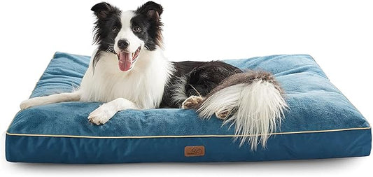 Bedsure XL Washable Dog Bed - 3 Inch Thicken Up to 100lbs Pet Mat Pillows with Removable Washable Cover, Blue