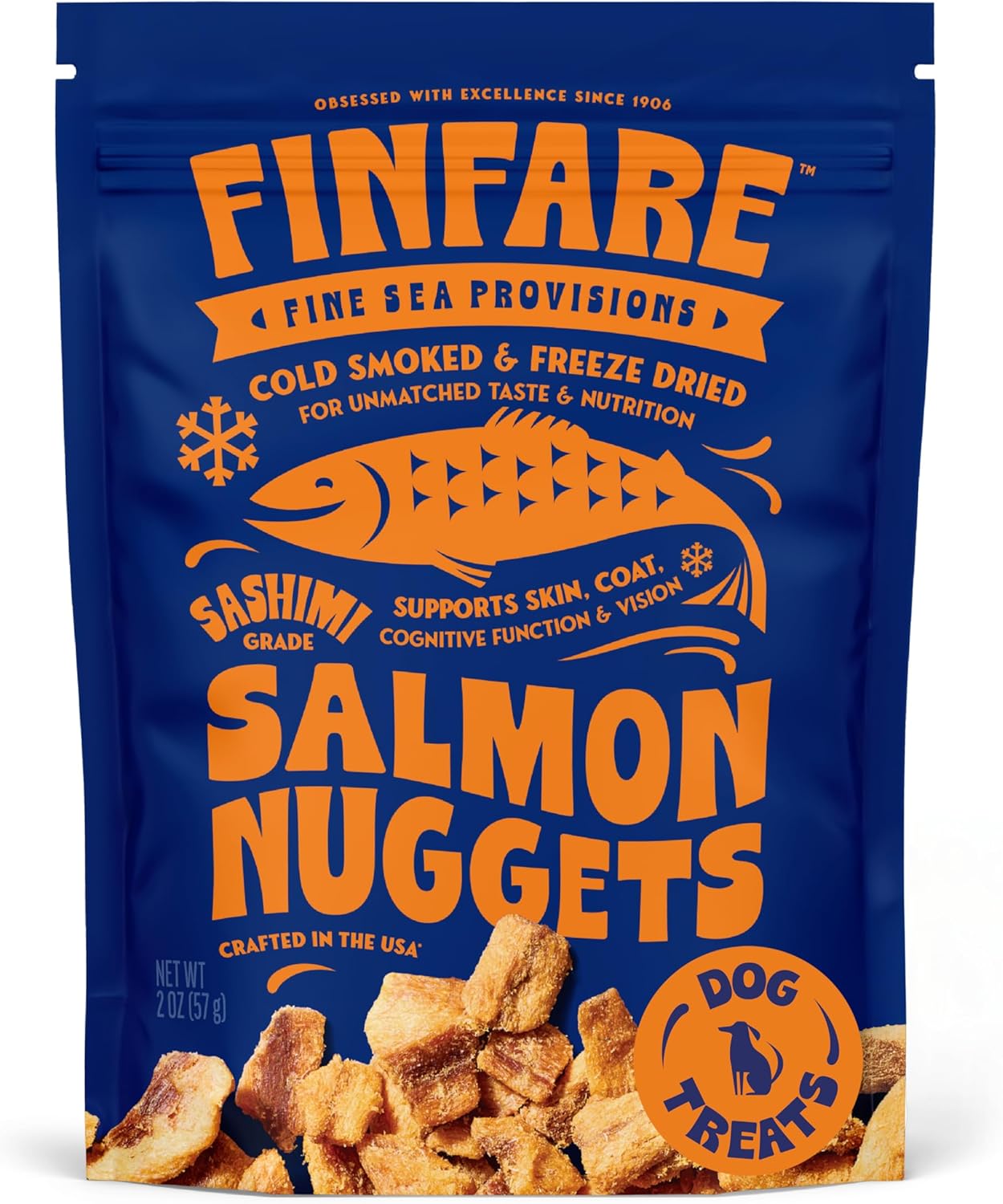 Finfare Freeze Dried Dog Treats, Salmon Nuggets, Protein & Omega-3s, Grain Free Salmon Dog Training Treats, Crafted in USA, 2oz