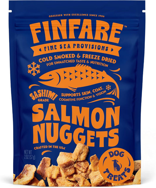 Finfare Freeze Dried Dog Treats, Salmon Nuggets, Protein & Omega-3s, Grain Free Salmon Dog Training Treats, Crafted in USA, 2oz
