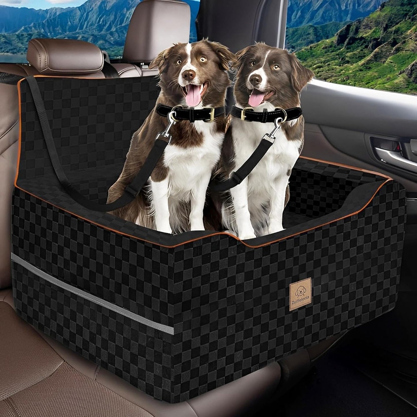 Large Dog Car Seat for Back Seat – Removable Dog Booster Seat & Washable Pet Car Seat for Medium & 2 Small Dogs up to 60lbs – Safety Straps & Storage Pocket – Travel & Home Use (Black)