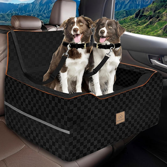 Large Dog Car Seat for Back Seat – Removable Dog Booster Seat & Washable Pet Car Seat for Medium & 2 Small Dogs up to 60lbs – Safety Straps & Storage Pocket – Travel & Home Use (Black)