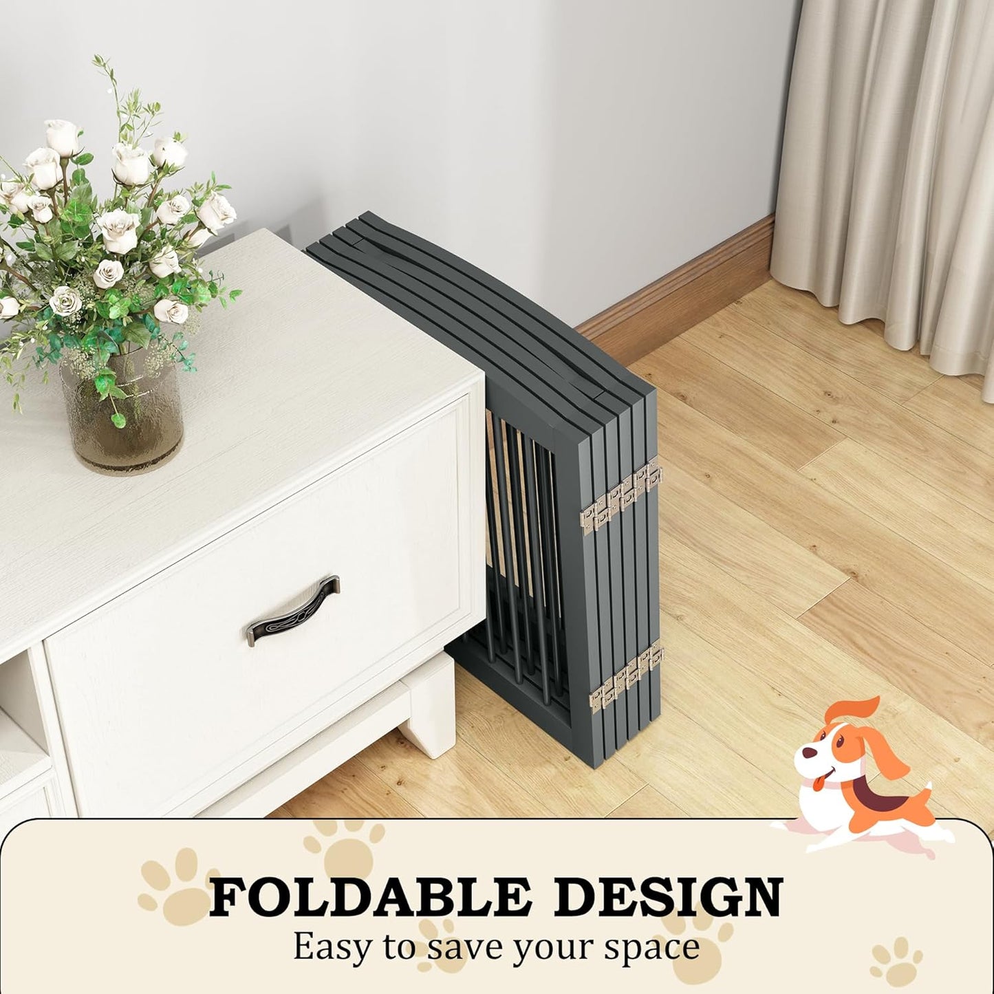 Freestanding Pet Gates with Walk Through Door, Dog Indoor Fence, Dog Gate for The House, Doorway, Stairs, Extra Wide Pet Gate, Support Feet Included, 120 Inch Wide, 6 Panels 24" Tall, Gray