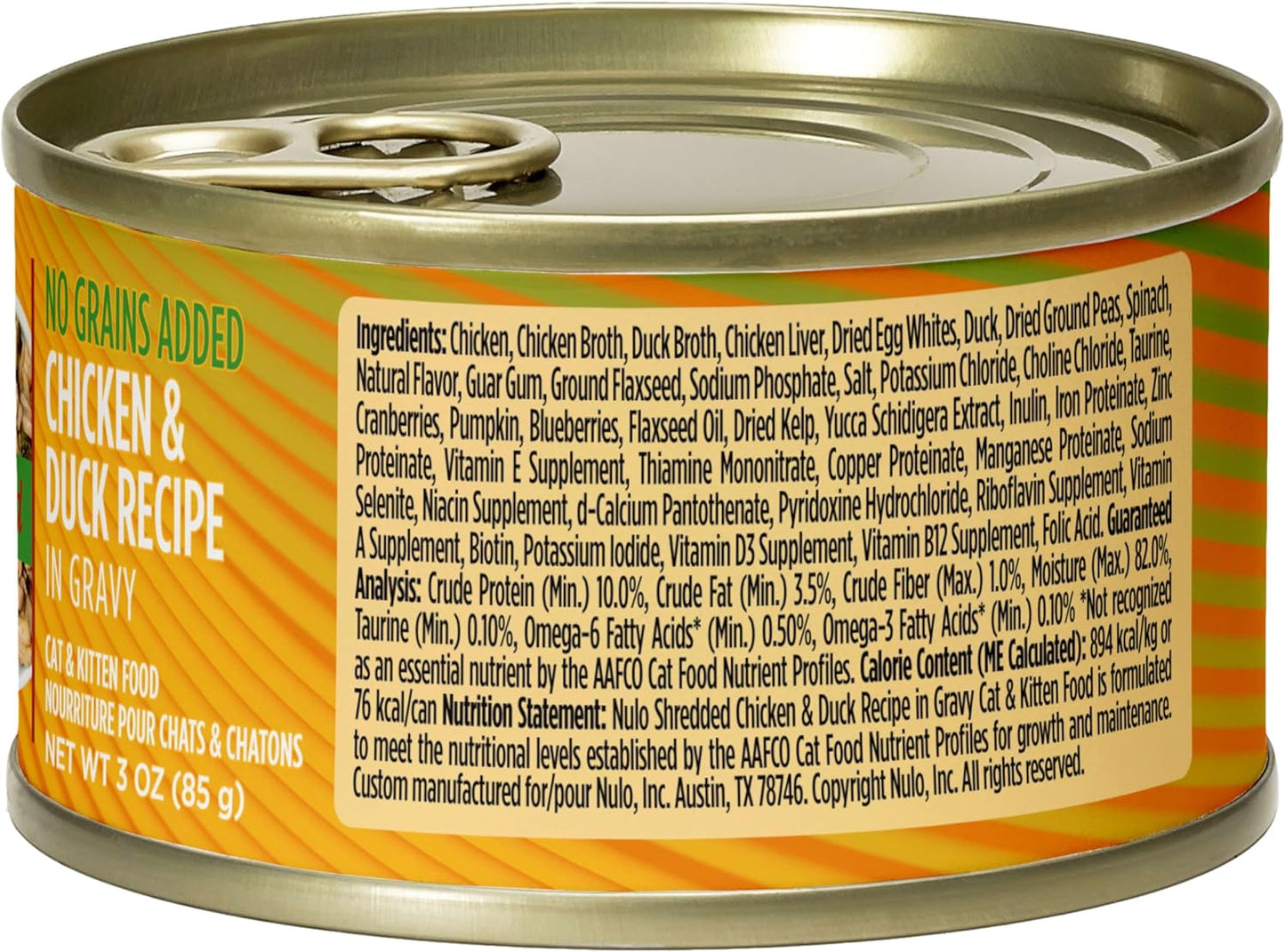 Nulo Chicken & Duck Grain-Free Shredded Wet Canned Cat Food, 3 Ounce (Pack of 24)