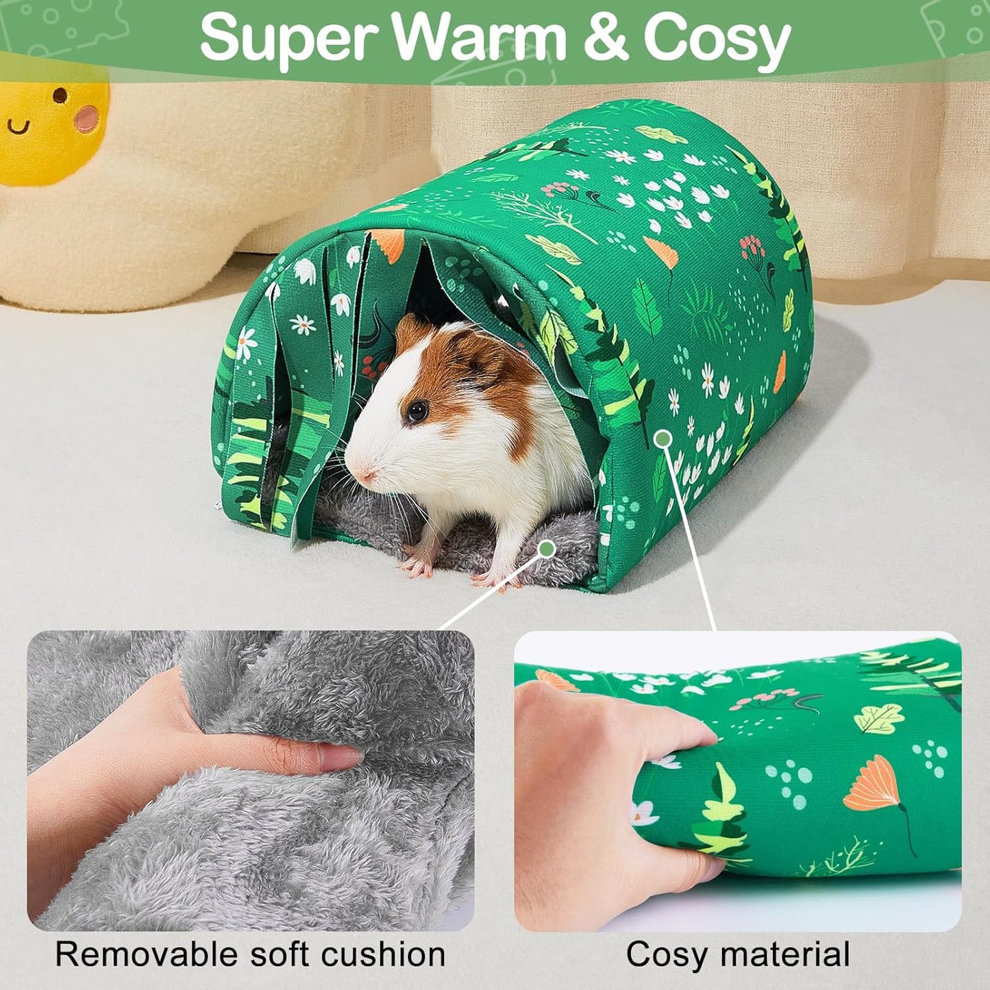 Guinea Pig Hideout Washable Guinea Pigs Tunnel with Curtains Hamster Hideout Cozy Guinea Piggy House Fit for Guinea Pig Cages Soft Guinea Pigs Accessories for Small Animals Hamster/Chinchilla/Bunny