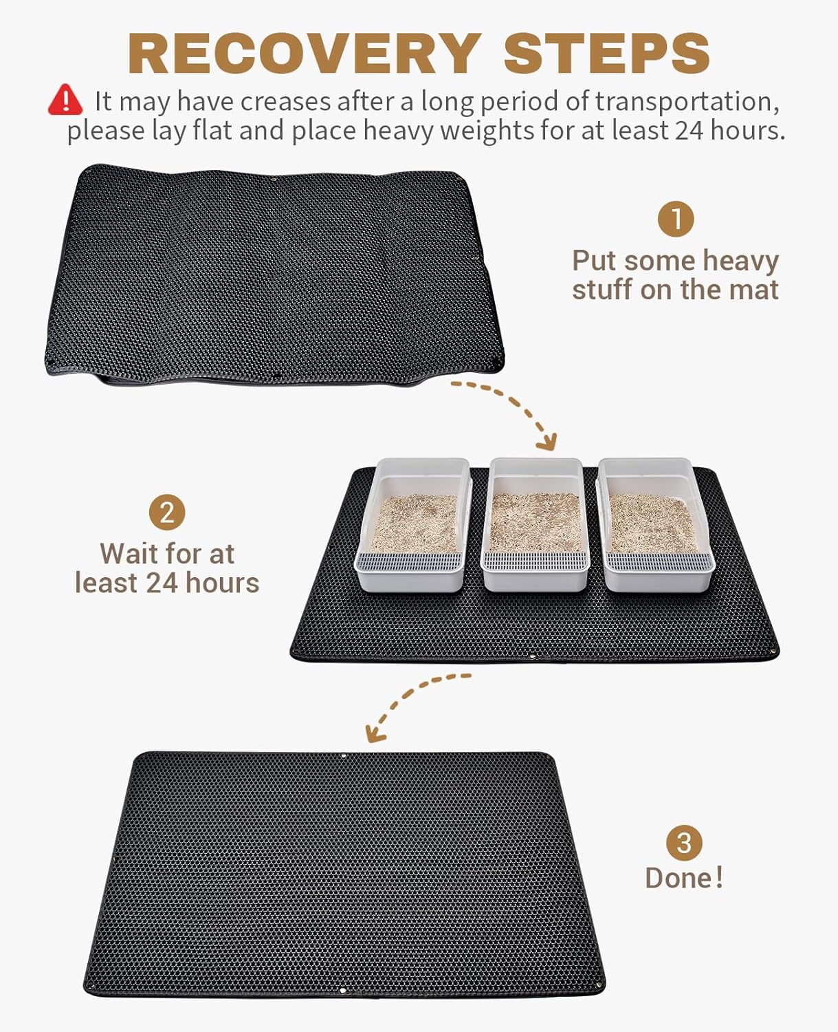 Fostanfly Cat Litter Mat, 45"x 27" Kitty Litter Trapping Mat, Extra Large XL Honeycomb Scatter Control, Urine & Waterproof, Machine Washable, Black