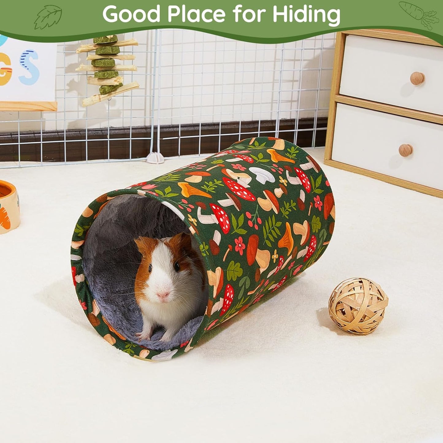 Glittme Guinea Pig Tunnel Washable Guinea Pigs Hideout Portable Rabbit Tunnels Soft Ferret Tunnel for Playing Resting Guinea Pig Accessories for Hedgehogs, Hamster, Mushrooms