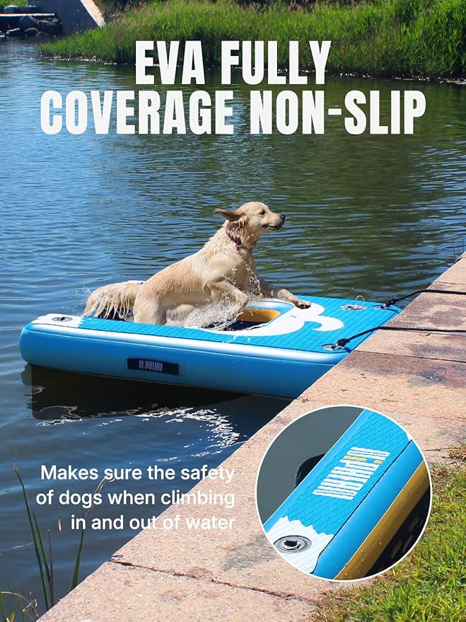 Niphean Dog Pool Ramp(Full-Coverage Non-Slip Deck),Stable Pup Plank with High Weight Capacity,Inflatable Dog Ramp for Pool,Boat,or Lake Use,Safe & Durable Design for Large Pets to Easy Water Access